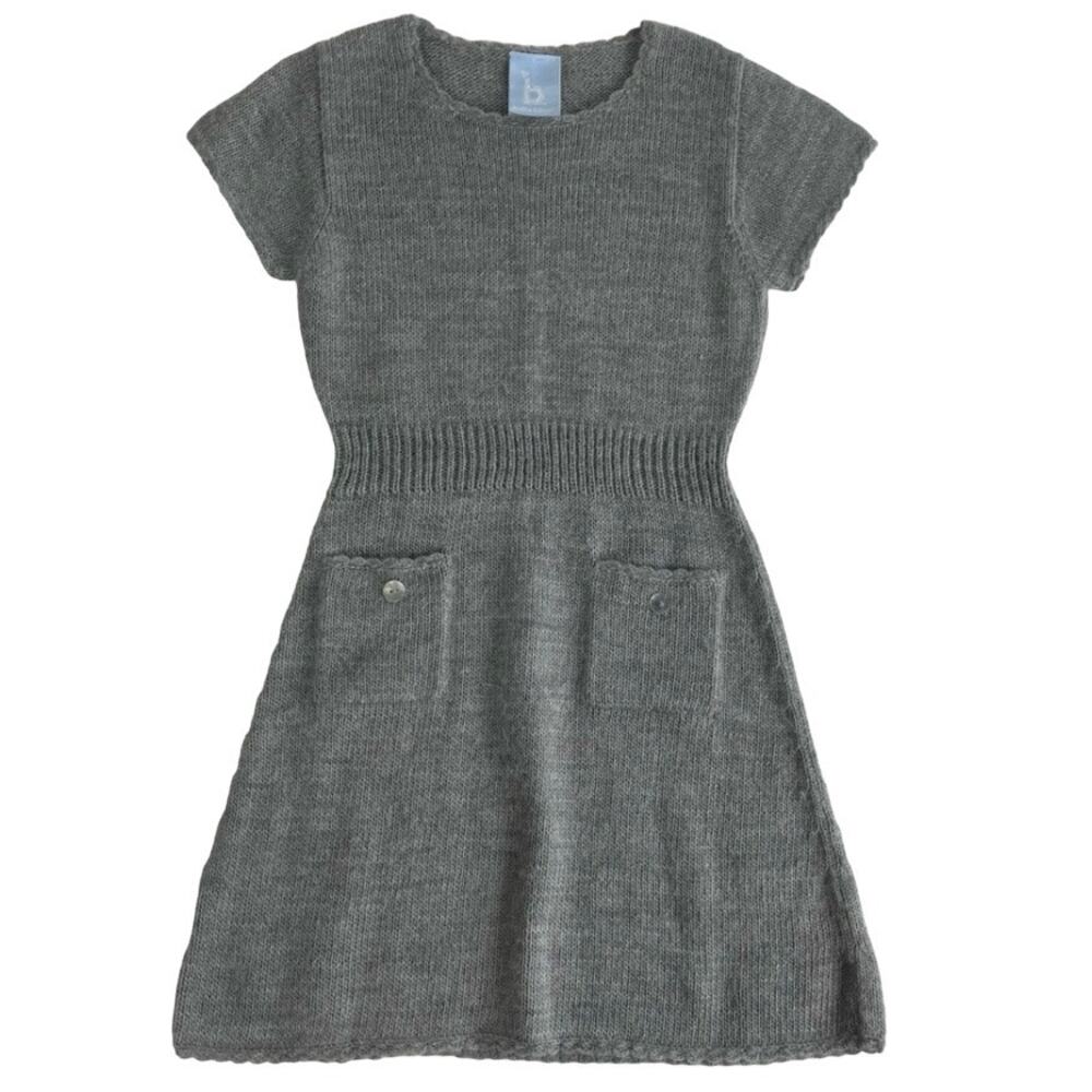 Bella Bliss Short Sleeve Double Pocket Front Knit Sweater Dress Gray Girls 4